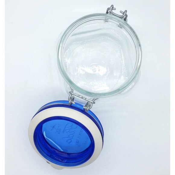 Bormioli Rocco Fido Italy Clear Glass Airtight Storage Jar Cobalt Blue Lid 3/4L - Picture 4 of 9